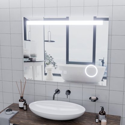 Ορθογώνιος καθρέφτης LED, 80x60cm, Piano Touch, Demist System, Dimmable, Cold Light 6000K