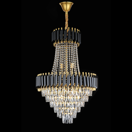 VERSAILLES Grande Supremo Crystal Chandelier 14xE14, Διάμετρος 60cm x Ύψος 90cm, Γυαλιστερό Χρυσό και Μαύρο, Ρυθμιζόμενο Ύψος