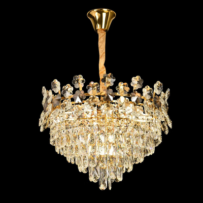 Crystal Chandelier CC6705/500GD 9x E14, Διάμετρος 49cm, Γυαλιστερό Χρυσό, Ρυθμιζόμενο Ύψος