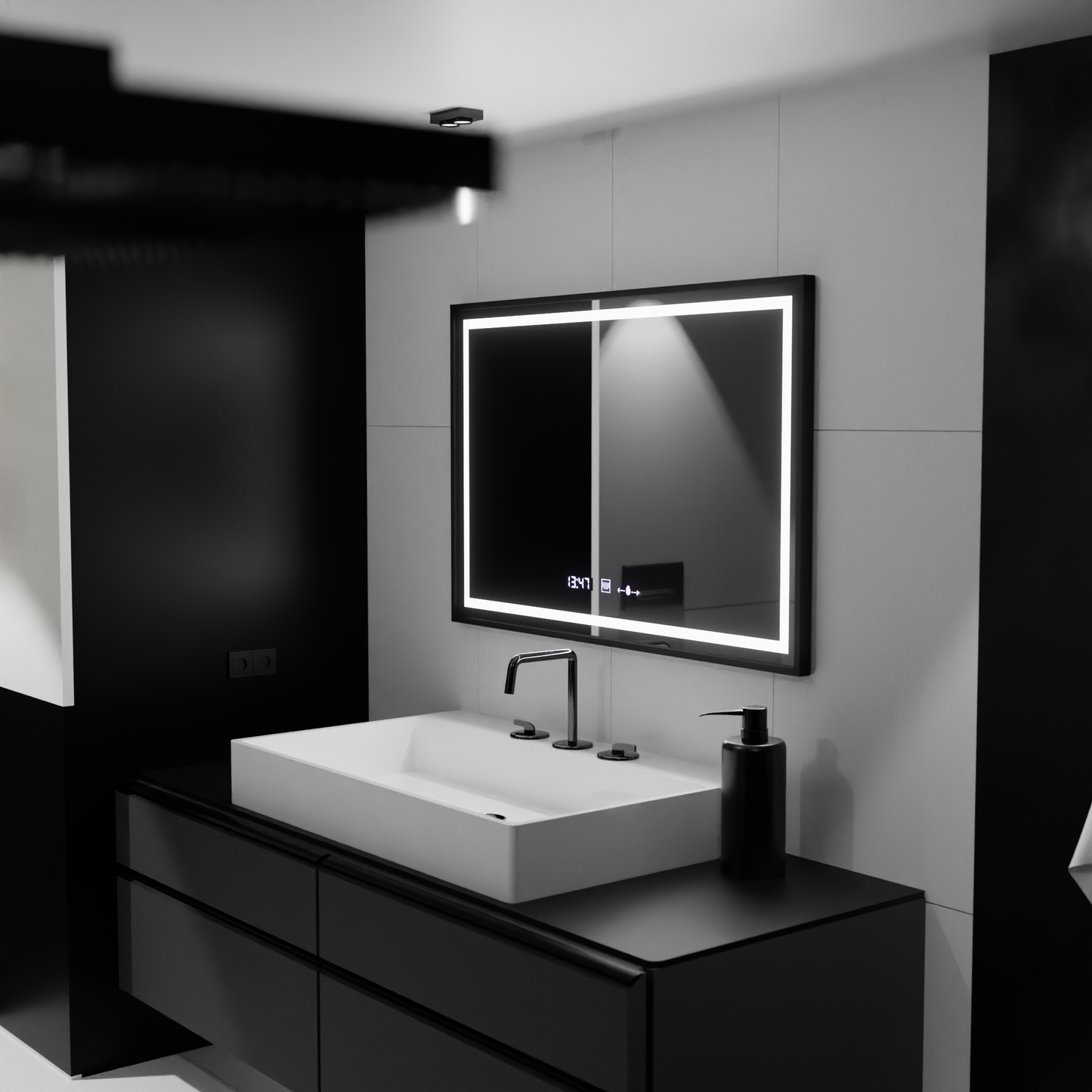 Mirror LED ορθογώνιο 120x80cm Raggio Motion Glow Marcello Defrosting System Thermometer και Dimable Clock