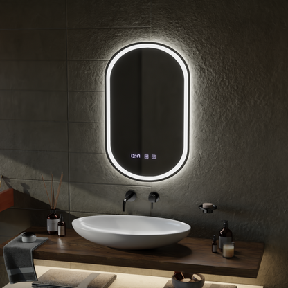 LED Touch Wilhelm Mirror System, ρολόι και θερμοκρασία 50x80 cm