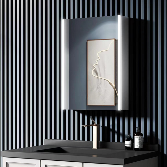 Καθρέφτης LED με Ντουλάπι LAVIN 51x71 cm Λευκό - Κάθετη Λωρίδα και Συμπαγής Σχέδιο