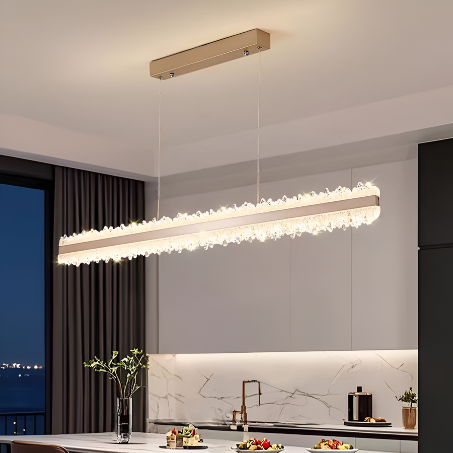 Κρεμαστός πολυέλαιος LED με τηλεχειριστήριο NIVALIS 56W, Μήκος 120cm, Κρύο/Ζεστό/Ουδέτερο φως, Ρυθμιζόμενο, Ρυθμιζόμενο ύψος, Χρυσό