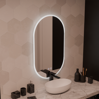 Oval LED Mirror 50x80cm Llexort Touch Deframe Dimable System