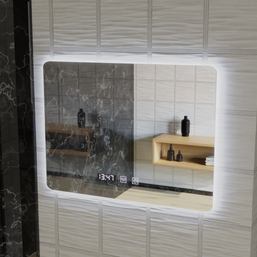 Oglinda LED Dreptunghiulara ARTAR Touch, 80X60cm, Sistem Dezaburire, Dimabila, Ceas si Temperatura