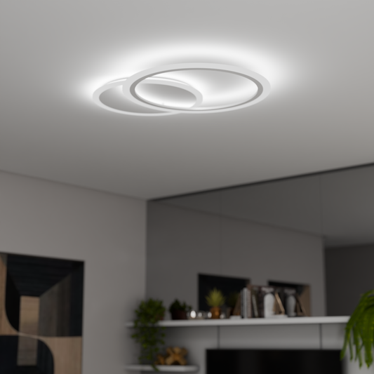 LED πολυέλαιος με τηλεχειριστήριο Lucy, 40W, 2 κύκλοι, κρύο/ζεστό/ουδέτερο φως, δοκός, λευκό