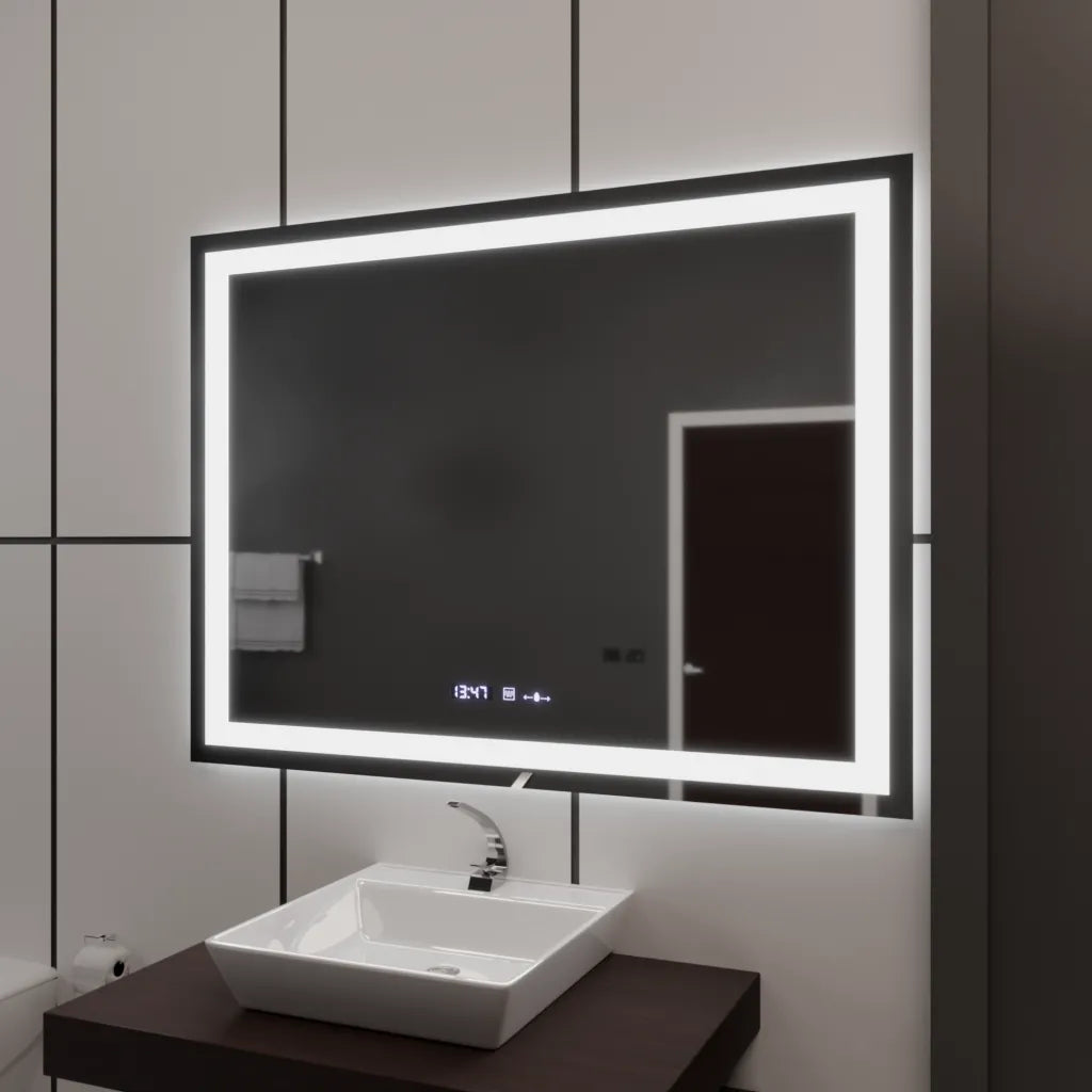 Mirror LED ορθογώνιο 120x80cm Vérité Motionglow Marcello, σύστημα απενεργοποίησης, θερμόμετρο και ρολόι, Daimable