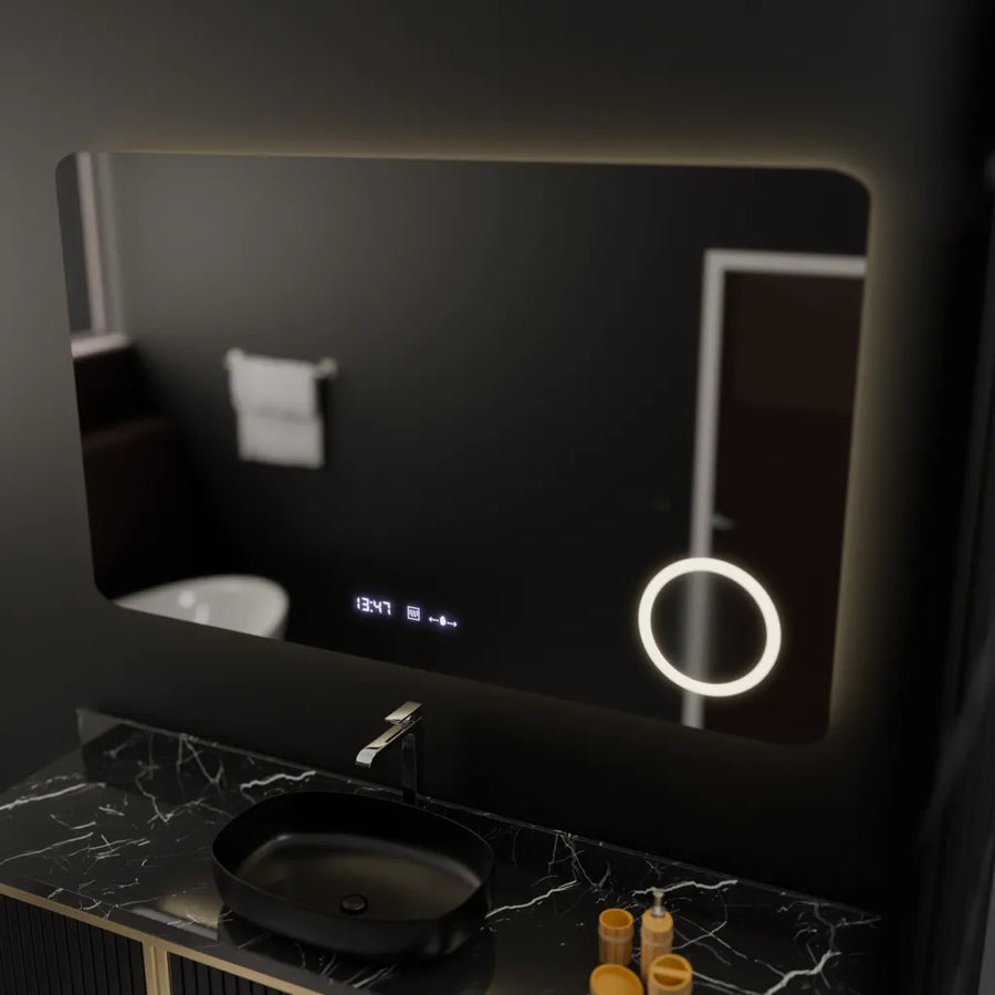 Mirror LED ορθογώνιο 100x60cm Celeste Motionglow Marcello Αποσυναρμολογώντας ρολόι Ορόμετρο συστήματος απόψυξης