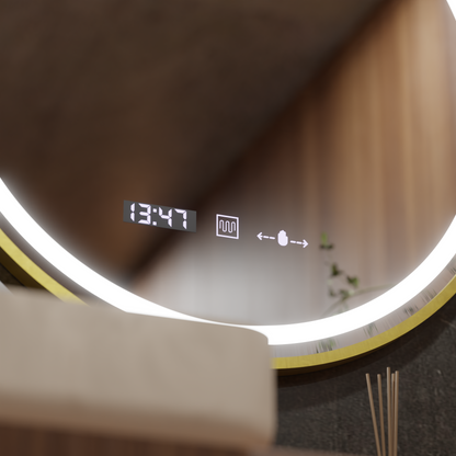 Mirror LED γύρο 70cm Celesti Royale Gold Motionglow Marcellow Dimable Clock Disrosting System