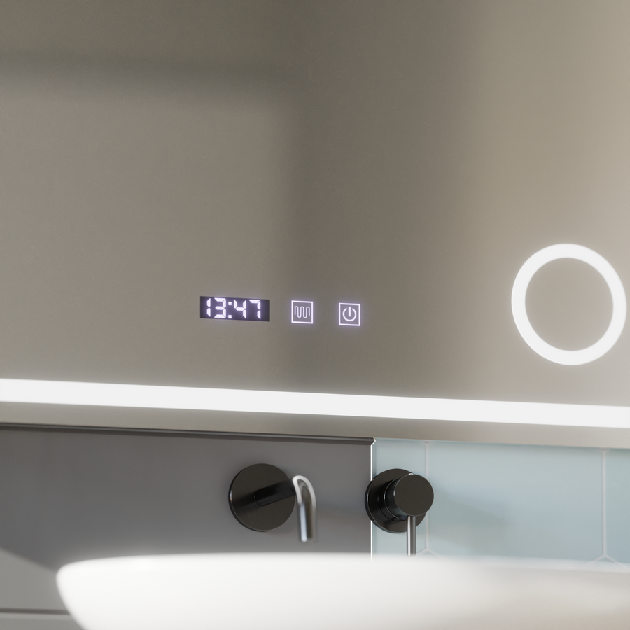 LED Touch Gunter Mirror System, ρολόι και θερμοκρασία 80x60 cm καλλυντική μεγέθυνση
