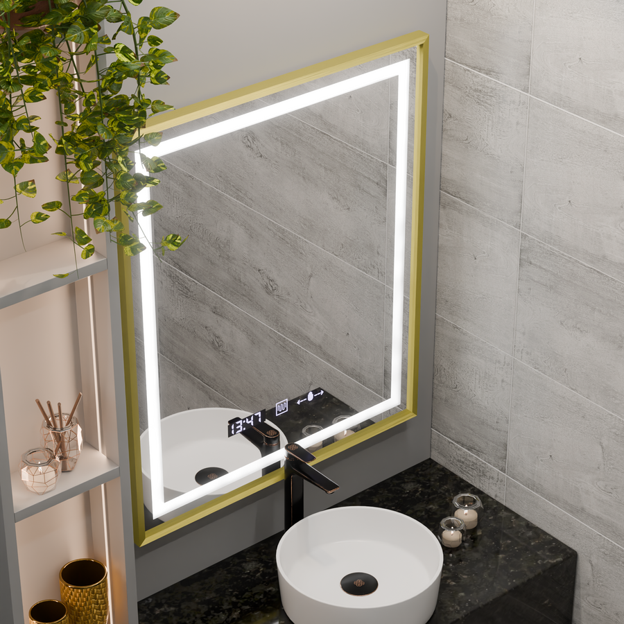 Mirror LED ορθογώνιο 75x90cm Verite Royale Gold Motionglow Marcello Dimable Clock Discosting System