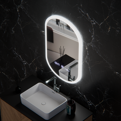 Οβάλ καθρέφτης LED, 50x80cm, Lucia Sensor Marcello, Σύστημα Demister, Ρολόι & Θερμόμετρο, Ρυθμιζόμενο