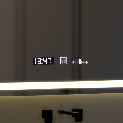 Mirror LED ορθογώνιο 120x80cm Vérité Motionglow Marcello, σύστημα απενεργοποίησης, θερμόμετρο και ρολόι, Daimable
