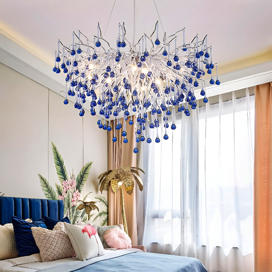 Crystal Chandelier CC335/400CH, 4x G9, Chrom and Blue Crystals, 40cm, Ρυθμιζόμενο Ύψος