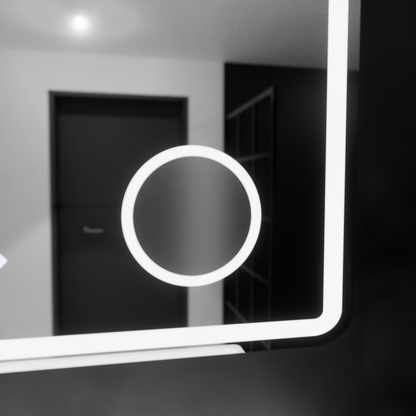 Mirror LED ορθογώνια 90x75cm Eco Riflesso Puro Motionglow Marcello Διάργηση Ρολόι & Wolf Θερμόμετρο