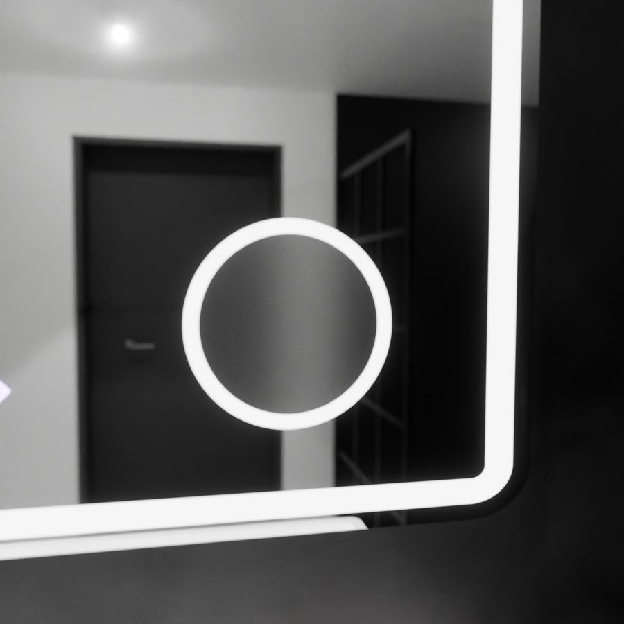 Mirror LED ορθογώνια 90x75cm Eco Riflesso Puro Motionglow Marcello Διάργηση Ρολόι & Wolf Θερμόμετρο