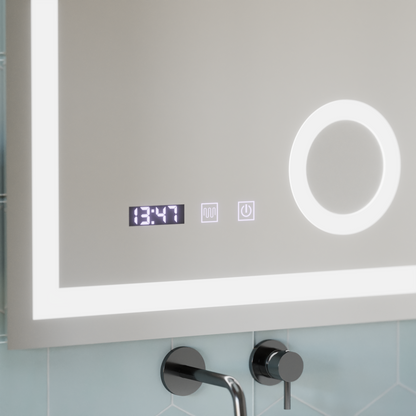 Mirror LED Touch Manfred Σύστημα πρόβλεψης, ρολόι και θερμοκρασία 60x80 cm καλλυντική μεγέθυνση