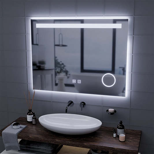 Ορθογώνιος καθρέφτης LED, 80x60cm, Piano Touch, Demist System, Dimmable, Cold Light 6000K