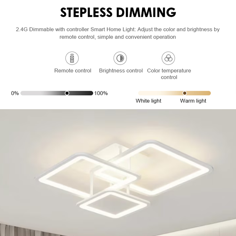 Πολυέλαιος LED με τηλεχειριστήριο ZOE, 64W, 3 τετράγωνα, κρύο/ζεστό/ουδέτερο φως, ρυθμιζόμενο, λευκό