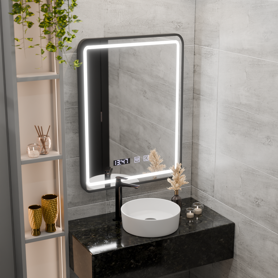 LED Touch Karl Mirror System, ρολόι και θερμοκρασία 50x70 cm Black BrushD πλαίσιο