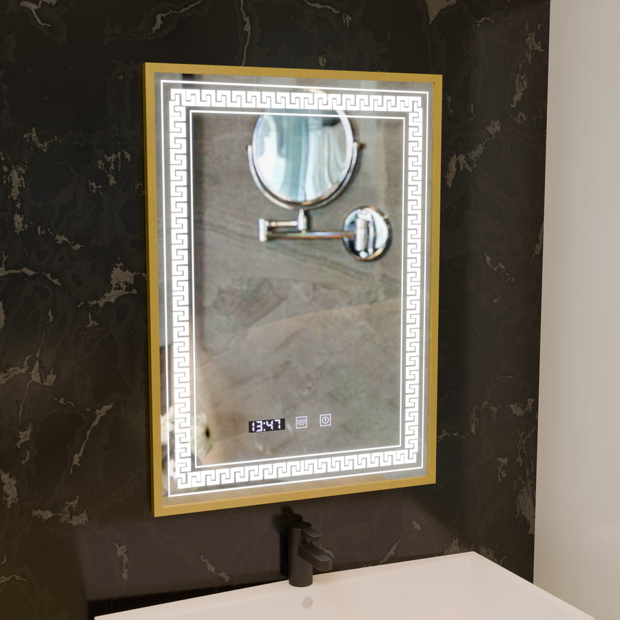 Mirror LED Touch Bruno Αναπληρωτής Τμήμα, Ρολόι και Θερμοκρασία 60x80 cm Ασημένιο Βουρτσισμένο πλαίσιο
