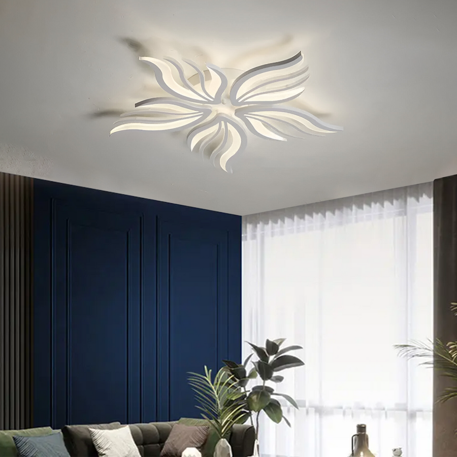 LED πολυέλαιος με τηλεχειριστήριο Sakura, 60W, 5 πέταλα, κρύο/ζεστό/ουδέτερο φως, ασταθές, λευκό