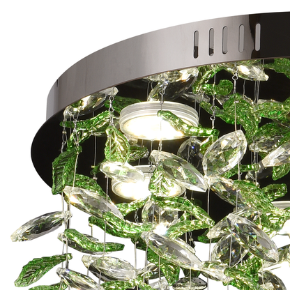 Crystal LED Chandelier LLC211/400GN Στρογγυλός, 22W, Κρύο/Ζεστό/Ουδέτερο φως, Πράσινοι Κρύσταλλοι, Γυαλιστερό χρώμιο