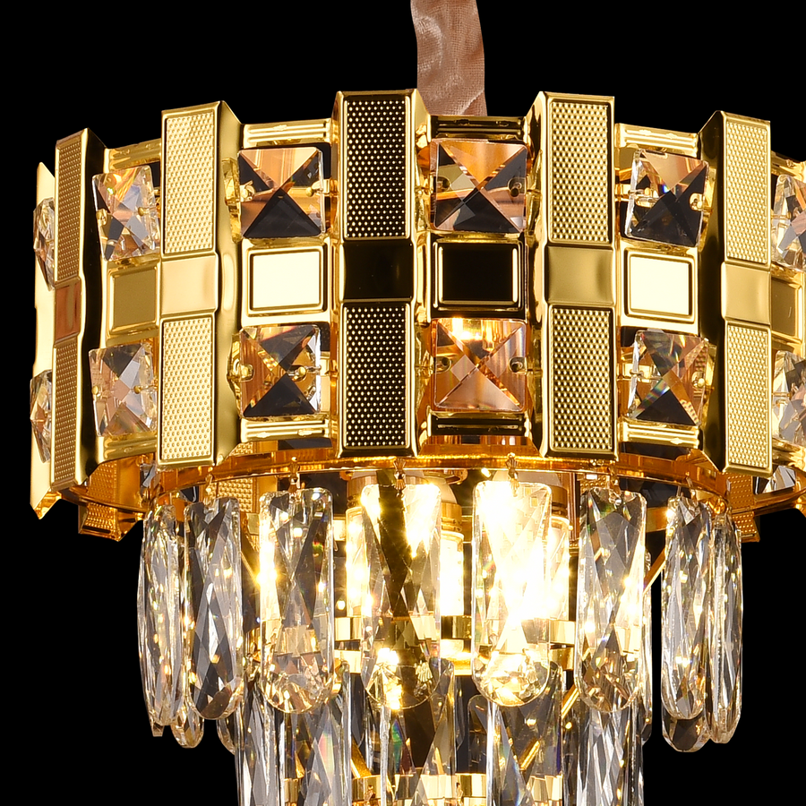 Cristal πολυέλαιος Aurelio Vesta 3xE14, διάμετρος 30cm, γυαλιστερό χρυσό, ανανεώσιμο ύψος