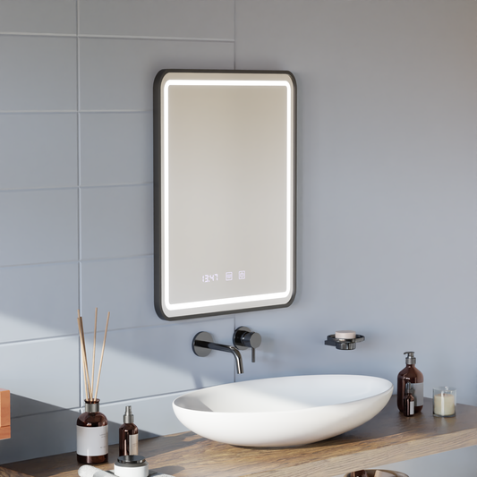 LED Touch Gerhard Mirror System, ρολόι και θερμοκρασία 60x80 cm Black BrushD πλαίσιο
