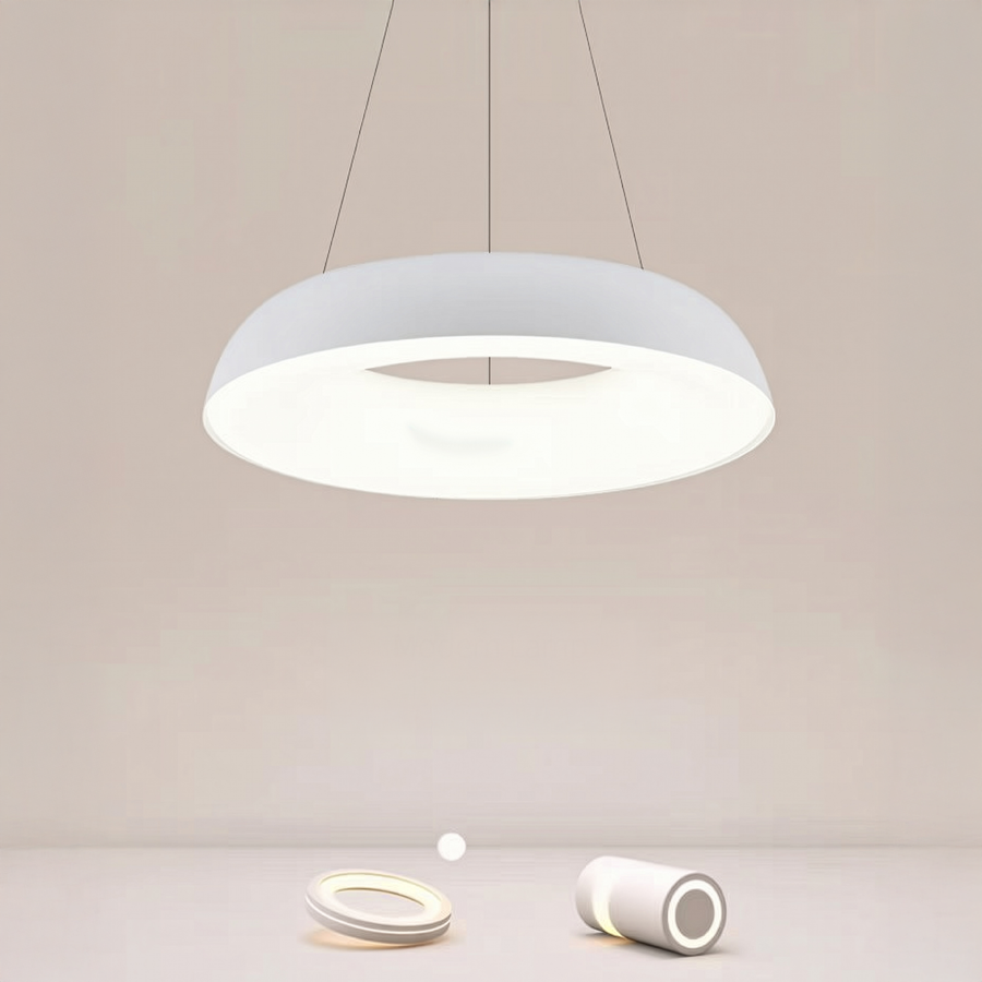 Lustra LED suspendata cu Telecomanda CHIARA, 74W, Lumina Rece/Calda/Neutra, Dimabila, Alb