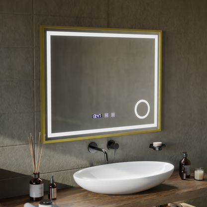 Mirror LED Touch Rolf Rolf Systems, ρολόι και θερμοκρασία 80x60 cm Χρυσή Ramahed Cosmetics LUP