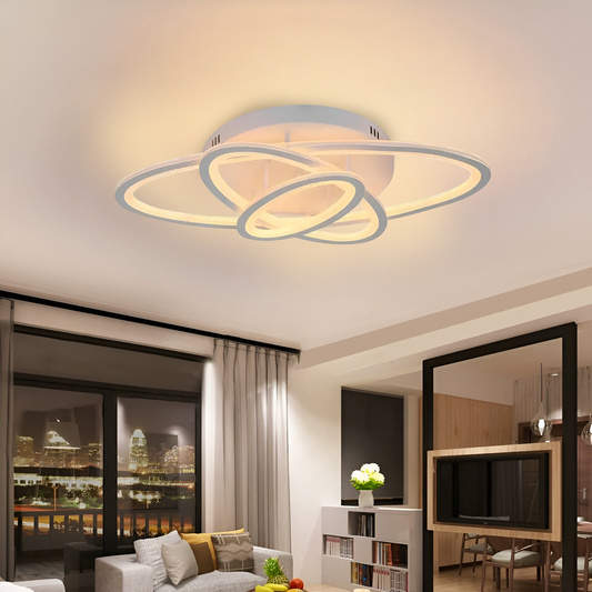 LED πολυέλαιος με τηλεχειριστήριο της Γεντιανής, 75W, 3 ελλείψεις, κρύο/ζεστό/ουδέτερο φως, ασταθές, λευκό