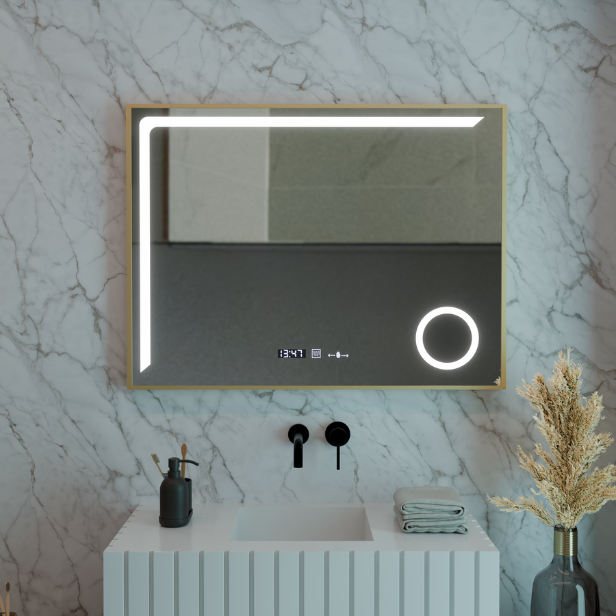 LED Mirror Sensor Motionglow Francesca 80x60 CM Cold Light/Cold/Neutra Dimable System Ρολόι Μάρκα Marcello Funghhi Συλλογή