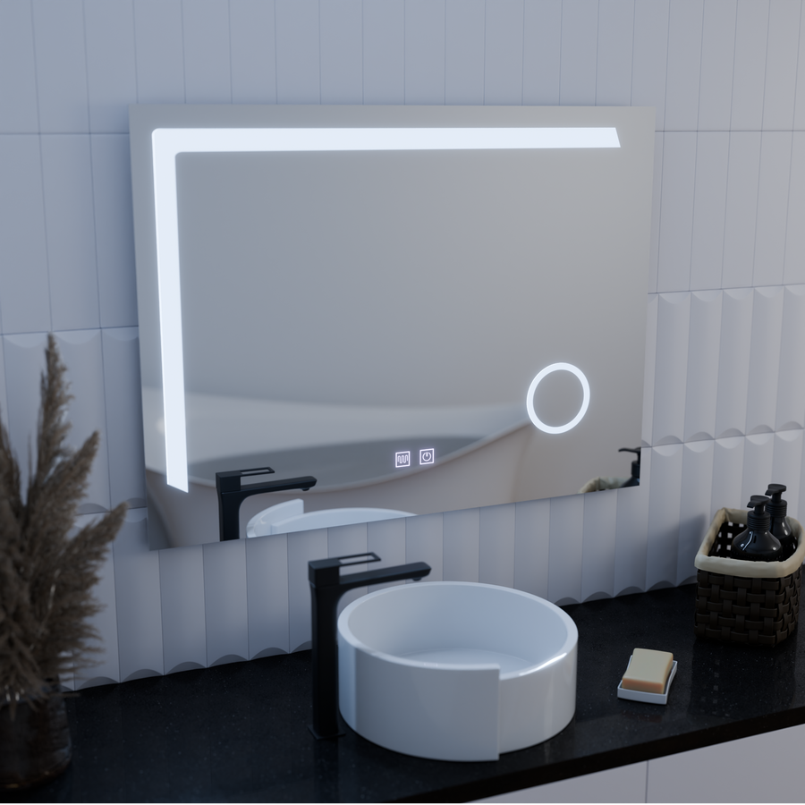 Mirror LED Touch Manfred Σύστημα πρόβλεψης, ρολόι και θερμοκρασία 60x80 cm καλλυντική μεγέθυνση