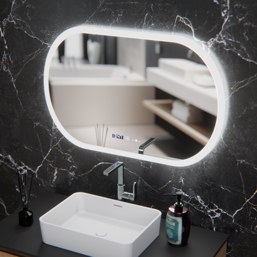 Οβάλ καθρέφτης LED, 80x50cm, Altera Marcello MotionGlow Sensor, Demister System, Clock & Thermometer, Dimmable