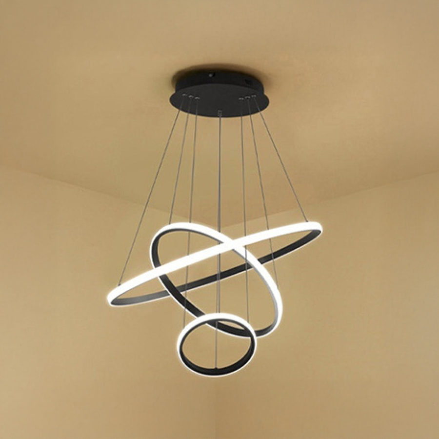LED πολυέλαιος με καθαρό τηλεχειριστήριο, 45W, 3 κύκλοι, κρύο/ζεστό/ουδέτερο φως, ασταθές, μαύρο