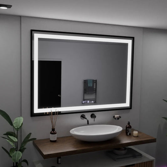 Mirror LED ορθογώνιο 100x65cm Verite Majeste Noir Motion Glow Marcello Ρολόι και θερμόμετρο Dimable