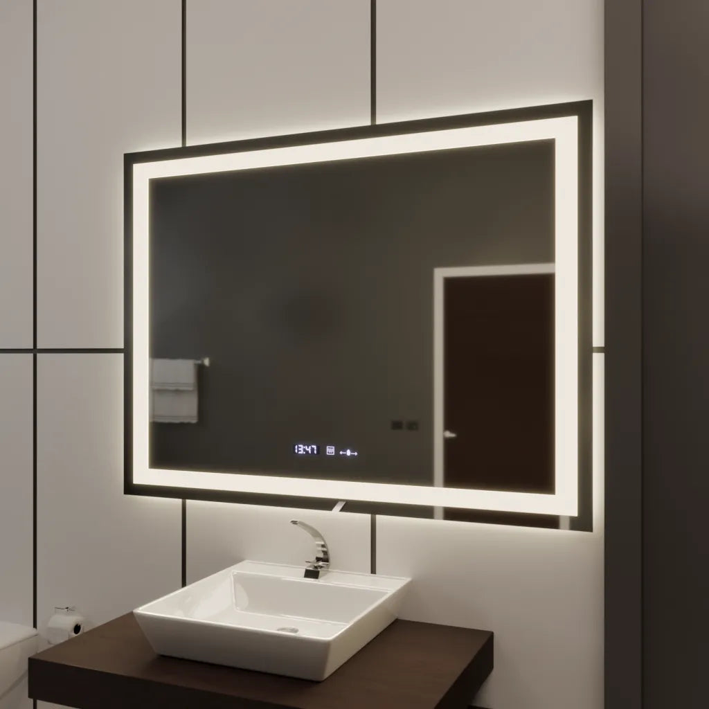 Mirror LED ορθογώνιο 120x80cm Vérité Motionglow Marcello, σύστημα απενεργοποίησης, θερμόμετρο και ρολόι, Daimable