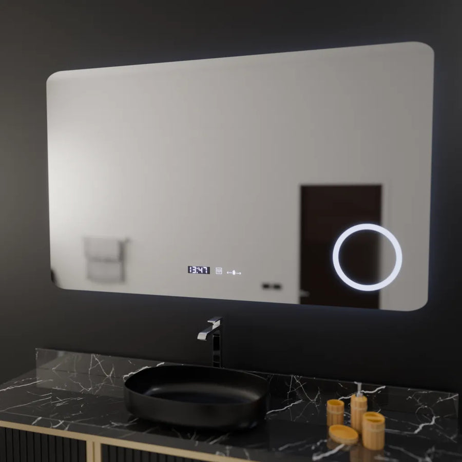 Mirror LED ορθογώνιο 100x60cm Celeste Motionglow Marcello Αποσυναρμολογώντας ρολόι Ορόμετρο συστήματος απόψυξης