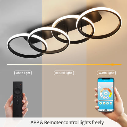 LED LED Lust Elio, 24W, 4 κύκλοι, κρύο/ζεστό/ουδέτερο φως, μαύρο μαύρο