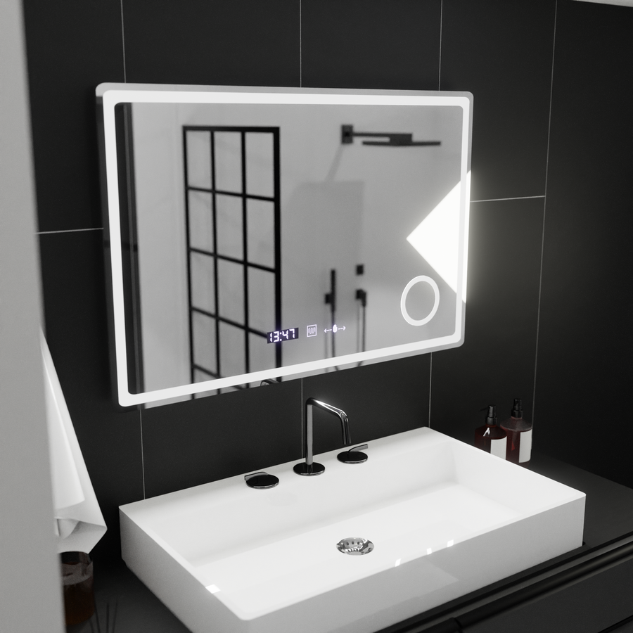 Mirror LED ορθογώνιο 90x60cm Bellezza Riflesso Puro Motionglow Marcello Dishantic Clock System