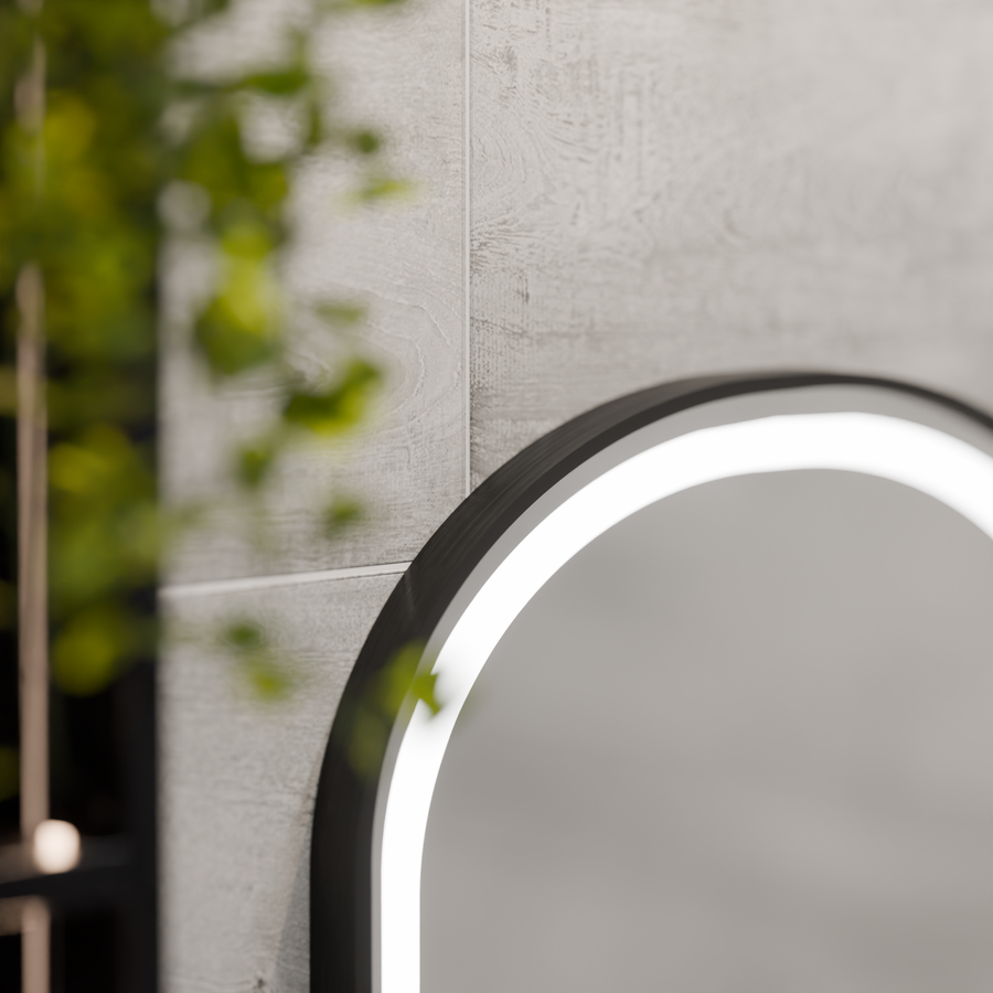 Σύστημα αποθολώματος με αισθητήρα κράνους καθρέφτη LED, ρολόι και θερμοκρασία 50x90 cm Μαύρο πλαίσιο Brushed Marcello Funghi