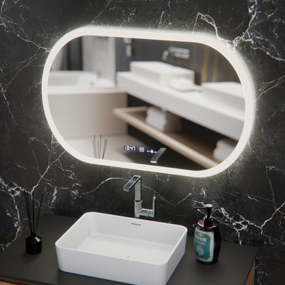 Οβάλ καθρέφτης LED, 80x50cm, Altera Marcello MotionGlow Sensor, Demister System, Clock & Thermometer, Dimmable