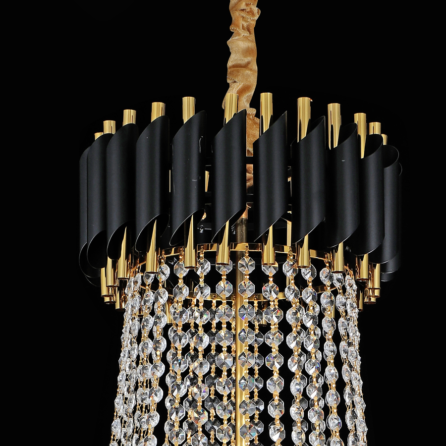 Crye πολυέλαιος Versailles Grande Supremo 10xe14, 60cm x διάμετρο 90cm, γυαλιστερό και μαύρο χρυσό, ρυθμιζόμενο ύψος