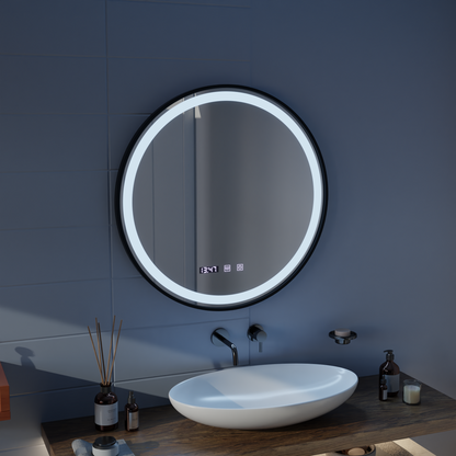 Mirror LED Touch Hans Debrulation Σύστημα, ρολόι και θερμοκρασία 60 cm μαύρο πλαίσιο brudged