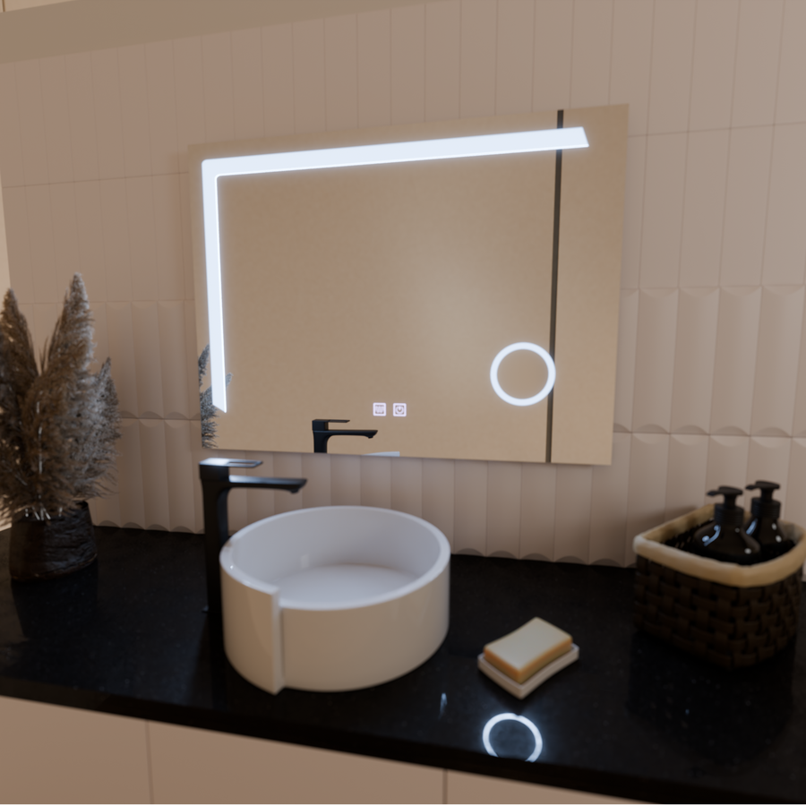 Mirror LED Touch Manfred Σύστημα πρόβλεψης, ρολόι και θερμοκρασία 60x80 cm καλλυντική μεγέθυνση