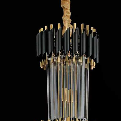 Crystal Chandelier CC900/600X1800, 27xE14, Διάμετρος 60cm, Ύψος 180cm, Γυαλιστερό Χρυσό και Μαύρο, Ρυθμιζόμενο Ύψος, Κομψή σχεδίαση
