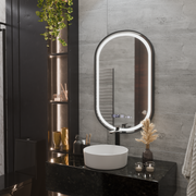 Σύστημα αποθολώματος με αισθητήρα κράνους καθρέφτη LED, ρολόι και θερμοκρασία 50x90 cm Μαύρο πλαίσιο Brushed Marcello Funghi