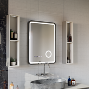Mirror LED Touch Ulrich ΣΥΣΤΗΜΑ ΔΙΑΚΟΠΗΣ, Ρολόι και Θερμοκρασία 60x80 cm Μαύρο Ramahed Cosmetics LUP