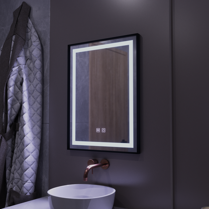 Ορθογώνιος καθρέφτης LED, 60x80cm, EDGE Touch, Demister System, Μαύρο πλαίσιο